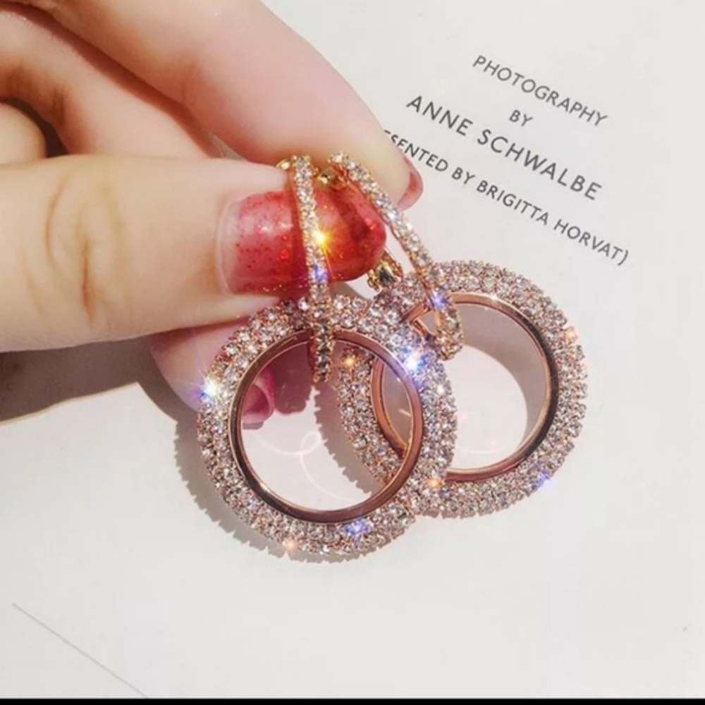 ***1 LEFT***Double Hoop Rose Gold Earrings - Picture 2 of 2